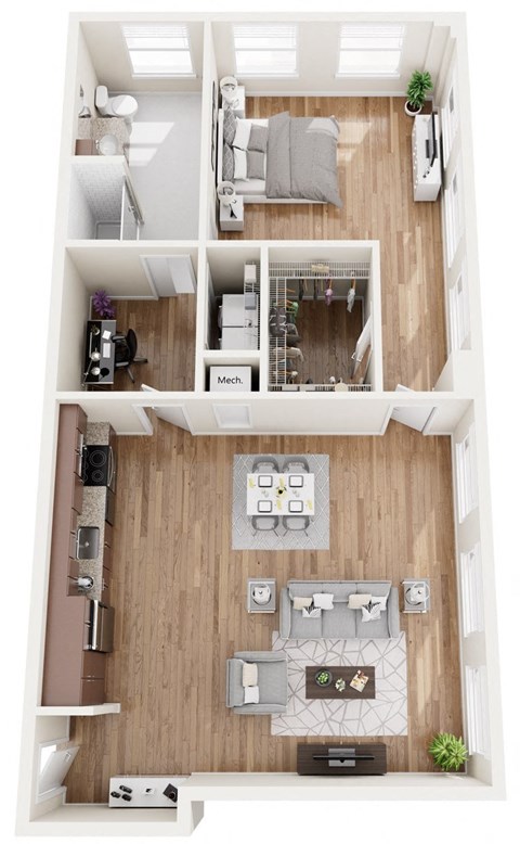Floor plan for 1 bed, 1 bath, 996 sqft